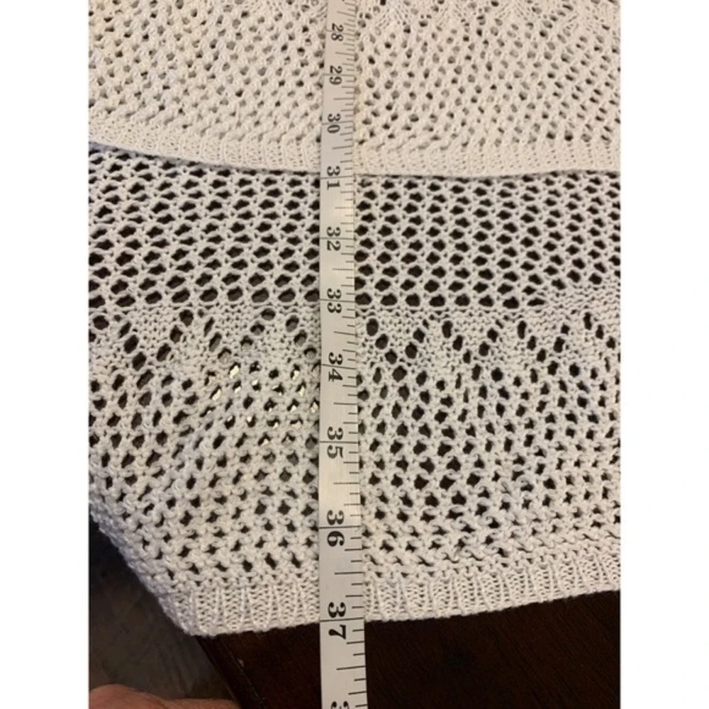 White Crochet Open Knit Cover Up Dress Bell Sleeve‎ High Low Tunic Drawstring